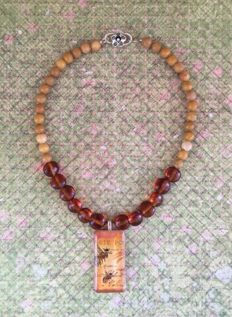 Honey bee glass-tile necklace