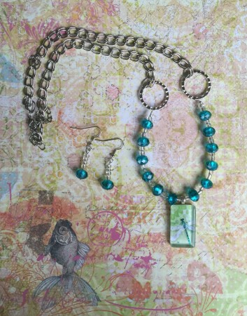 Dragonfly glass-tile necklace