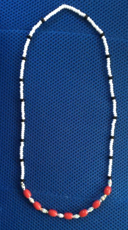 Seed and paper bead necklace strung on wire