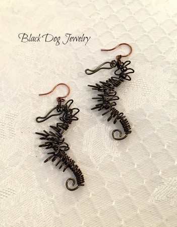 Mini bronze wire wrapped seahorse earrings