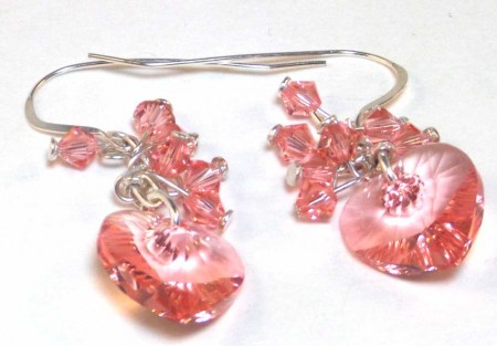 Peach Rose Swarovski Crystal and pearls earrings