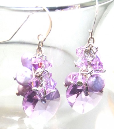 Lavender or violet Swarovski crystal earrings
