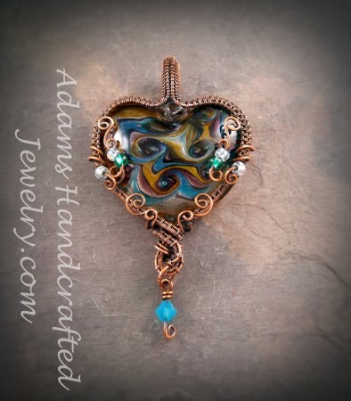 'Colors of Rhythm - Jazz' - Lampwork Multi-color Foil glass Heart Pendant 