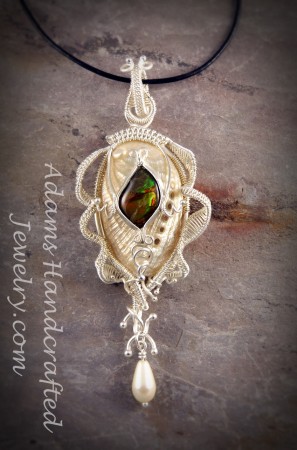 Ammolite Gemstone on Mother of Pearl Sea Shell 