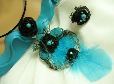 TSummers: Black Rose and Turquoise Feather Set 1