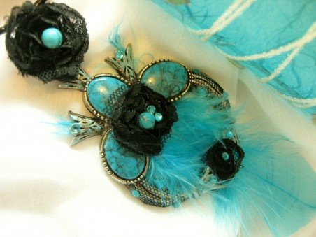 TSummers: Black Rose and Turquoise Feather Set 2