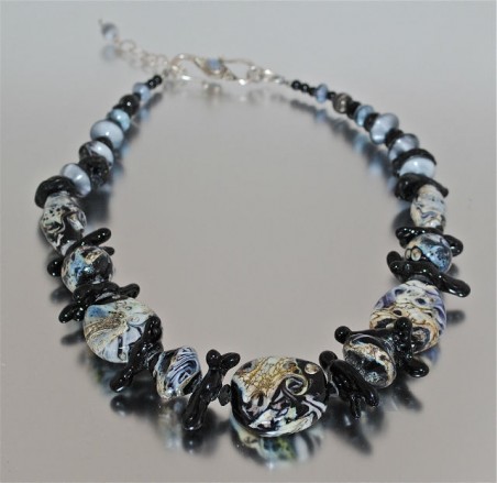 Black and White Handmade Glass Bead Necklace