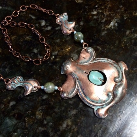 An upcycled salvage necklace from the salvage store