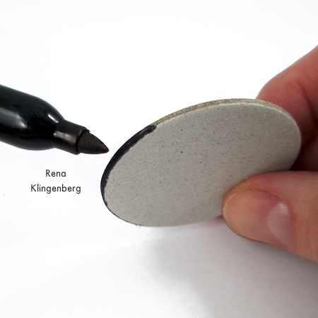 Coloring cardboard edges for Animal Print Earrings - Tutorial by Rena Klingenberg