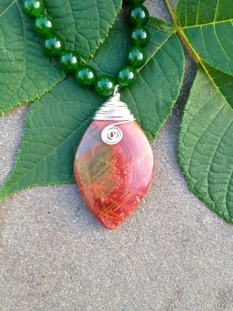 Hand wire wrapped Picasso Jasper pendant.