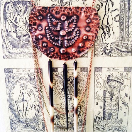 Hammered Copper Statement Necklace with African Porcupine Quills