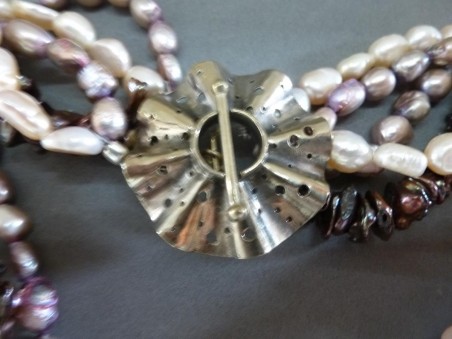 Pretty ruffle toggle clasp on Mother of All Pearl" Choker by Dana C Smith