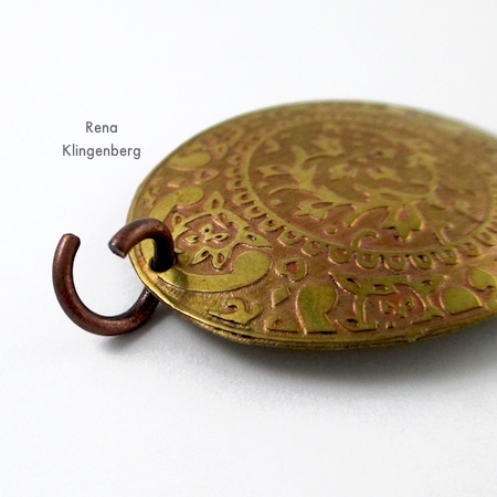 Attach jump ring to pendant - Stacked Rings Necklace - Tutorial by Rena Klingenberg