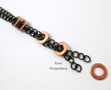 Thread rings onto chain ends - Stacked Rings Necklace - Tutorial by Rena Klingenberg