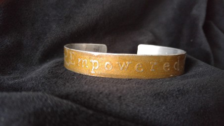 "Empowered" acid etched aluminum bracelet by Mischelle  - featured on Jewelry Making Journal