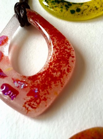 Detail of Close-up of Fused Glass Pendants by Sonal Karnik - featured on Jewelry Making Journal