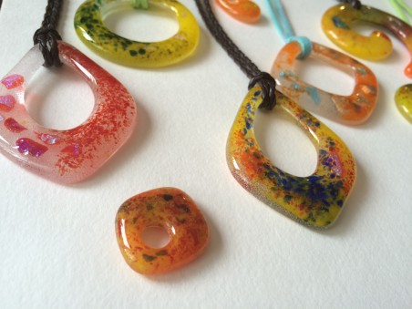Detail of Close-up of Fused Glass Pendants by Sonal Karnik - featured on Jewelry Making Journal