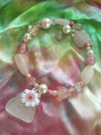 White Beach Glass and Pink Bead Bracelet by Tamara Summers - featured on Jewelry Making Journal