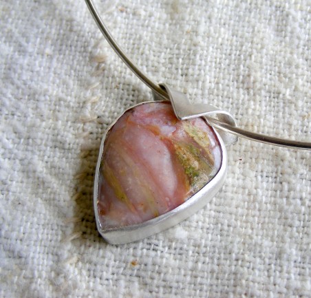 Pink Andes Opal Pendant with Silver Neck Collar by Barbara Jacquin - featured on Jewelry Making Journal