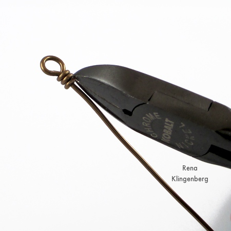 Making wrapped wire loop for Beads and Chains Bracelet - Tutorial by Rena Klingenberg