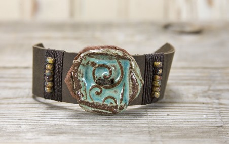 Turquoise Bohemian Leather Bracelets by Carmen Alonso  - featured on Jewelry Making Journal