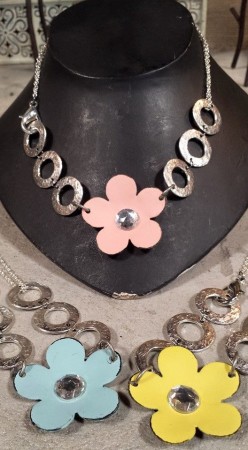 Hammered Pewter Rings with Painted Flowers by Cindi Bernloehr  - featured on Jewelry Making Journal