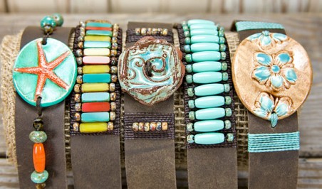 Turquoise Bohemian Leather Bracelets by Carmen Alonso - featured on Jewelry Making Journal