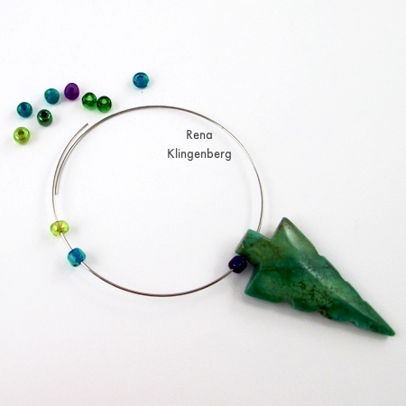 Adding seed beads to the pendant for Memory Wire Pendant and Earrings - Tutorial by Rena Klingenberg