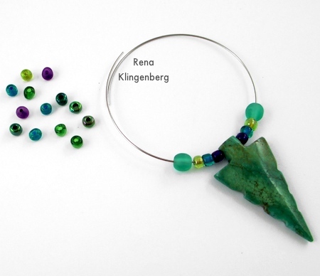 Adding accent beads to pendant for Memory Wire Pendant and Earrings - Tutorial by Rena Klingenberg