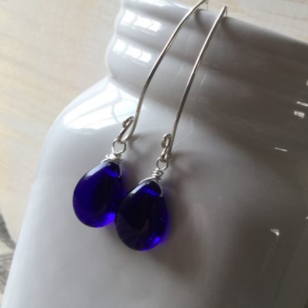 Irresistible Cobalt Blue Beads on Long, Curvy Earwires, by Leah - featured on Jewelry Making Journal