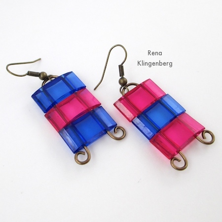 Earrings with Two-Hole Beads - Tutorial by Rena Klingenberg