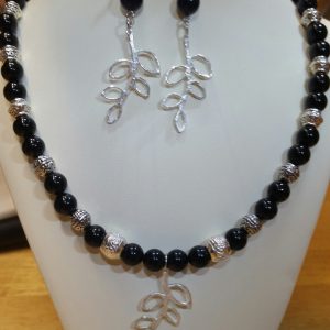 Onyx with Metal Bead Necklace and Earrings by Catherine - featured on Jewelry Making Journal