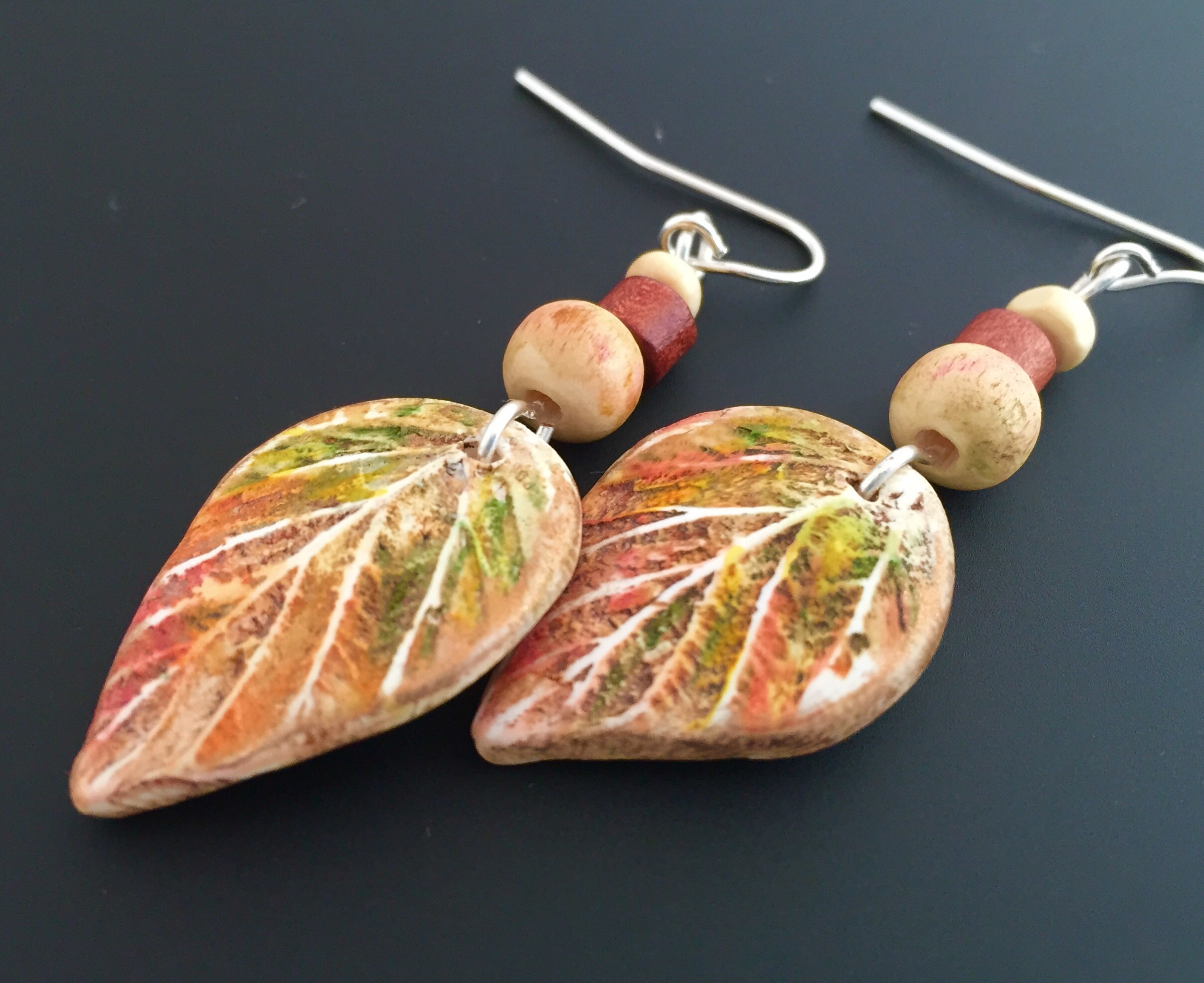 Hand Colored Polymer Clay Leaves Earrings Jewelry Making Journal