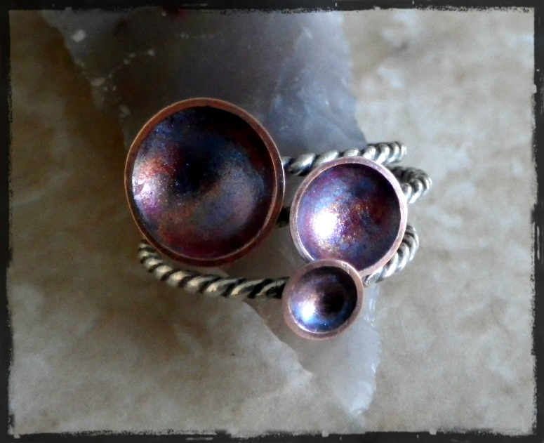 Nebula Etched Copper and Sterling Stacking Rings Jewelry Making Journal
