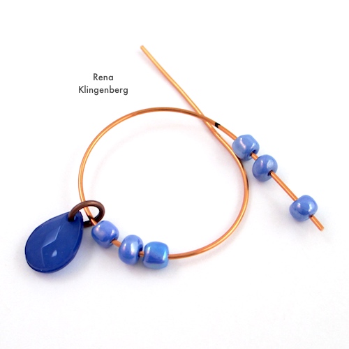 Colorful Hoop Earrings Tutorial by Rena Klingenberg - adding the beads
