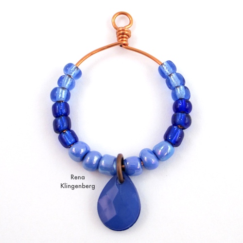 Colorful Hoop Earrings Tutorial by Rena Klingenberg - finished beaded wire hoop