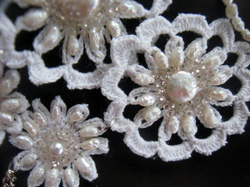 Lace and Freshwater Pearl Barefoot Sandals by Tamara Robertson  - featured on Jewelry Making Journal