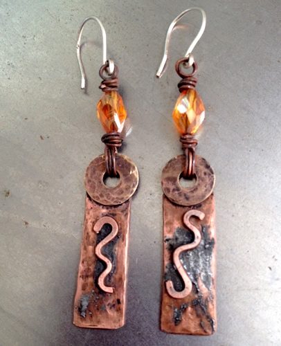 Hammered Copper Tube Earrings from Recycled Refrigerator Tube, by Carol Wofford  - featured on Jewelry Making Journal