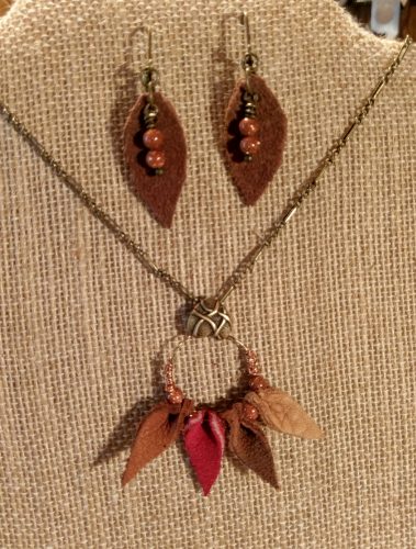 Autumn Daze Collection Leather Necklace - Leaves Goldstone Beads, by Chris Rehkop