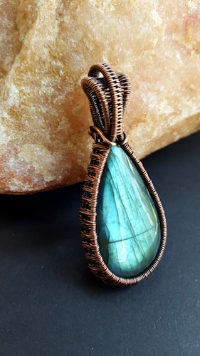 thumbnail image 2 of Handmade Lapis Lazuli & Labradorite Sunburst Pendant – Copper Wire Wrapped 2 of 6