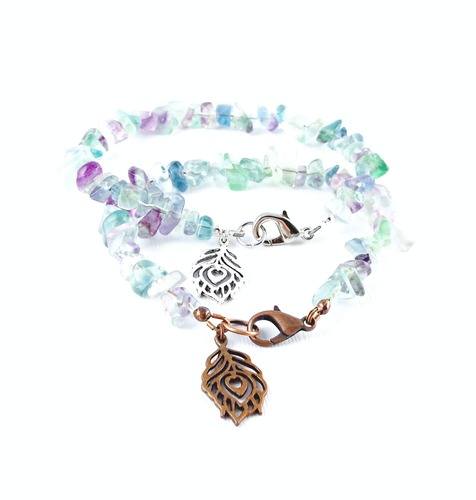 Rainbow Fluorite Peacock Feather Bracelet by Danica Lively  - featured on Jewelry Making Journal