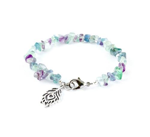 Rainbow Fluorite Peacock Feather Bracelet by Danica Lively  - featured on Jewelry Making Journal