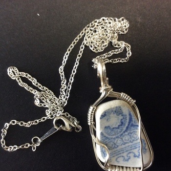 Wire Wrapped Found Beach Pottery Pendant by Miriam Laister - featured on Jewelry Making Journal